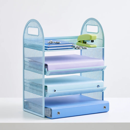 Organizer modulare in rete traspirante a quattro livelli, colore azzurro